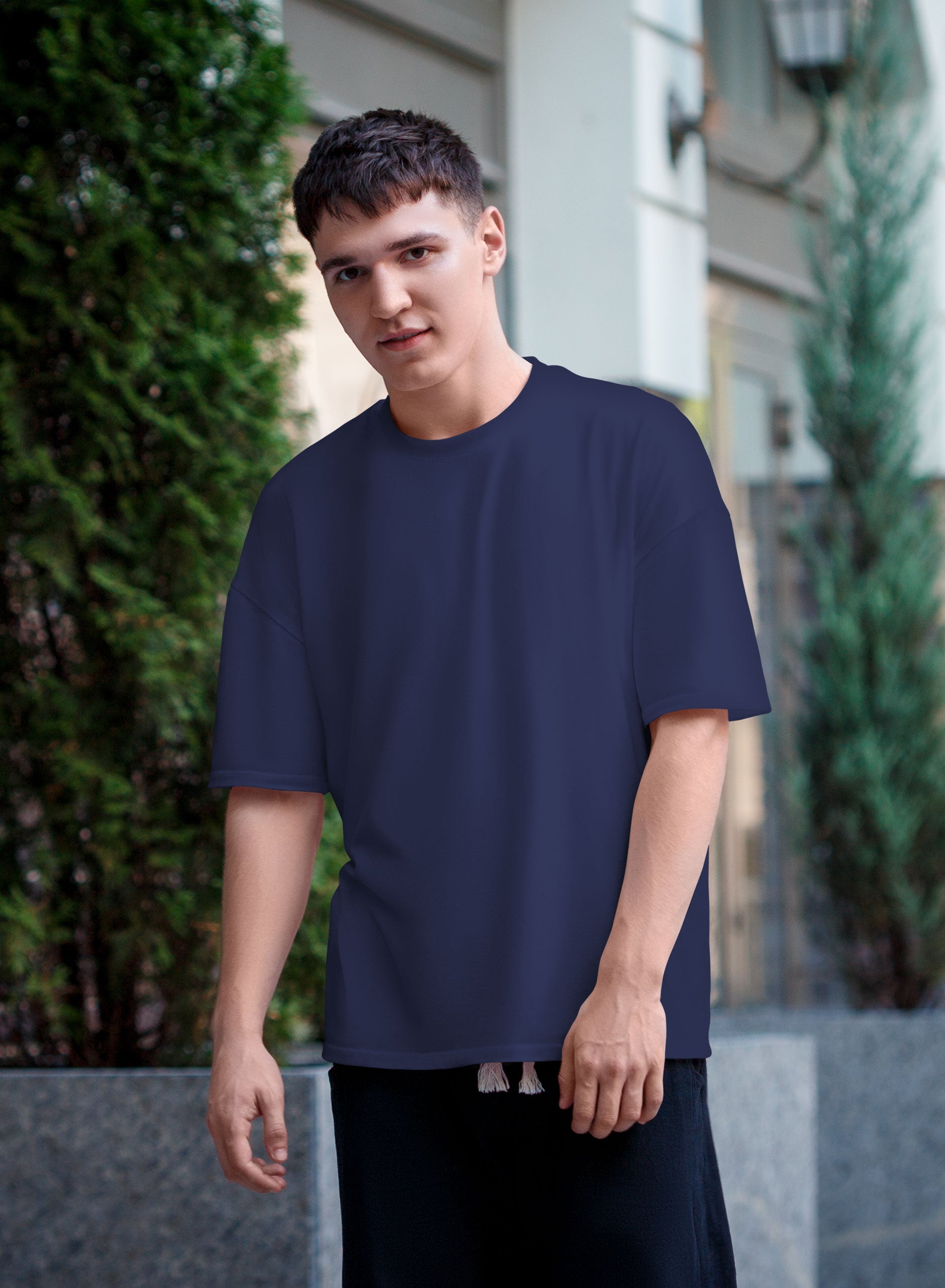 Plain Navy Blue Unisex Oversized T Shirt